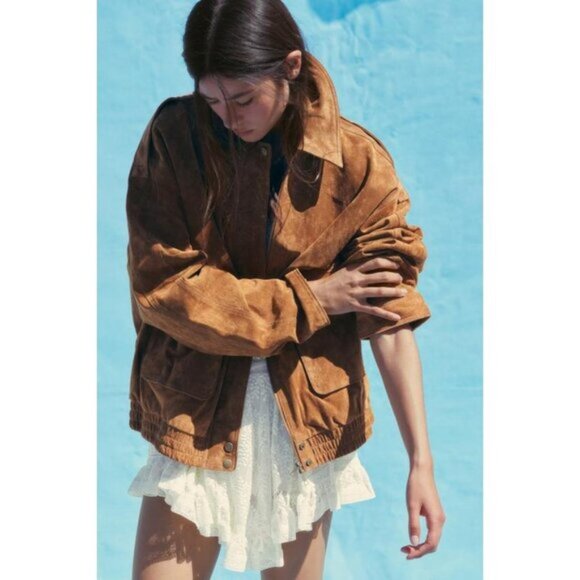 ZARA 100% SUEDE LEATHER BOMBER JACKET WITH POCKETS - Picture 1 of 9